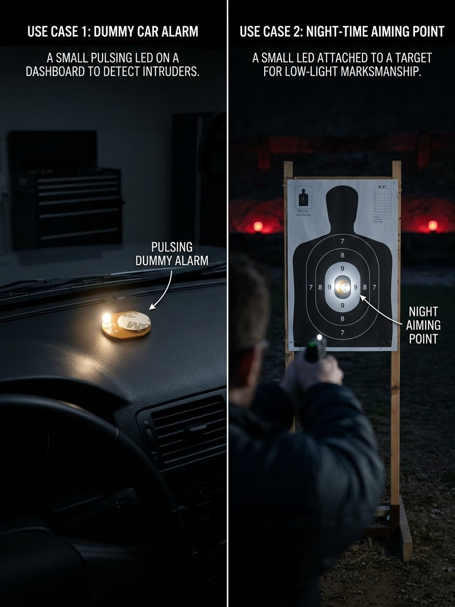 PulseDot use cases – dummy car alarm and night-time aiming point